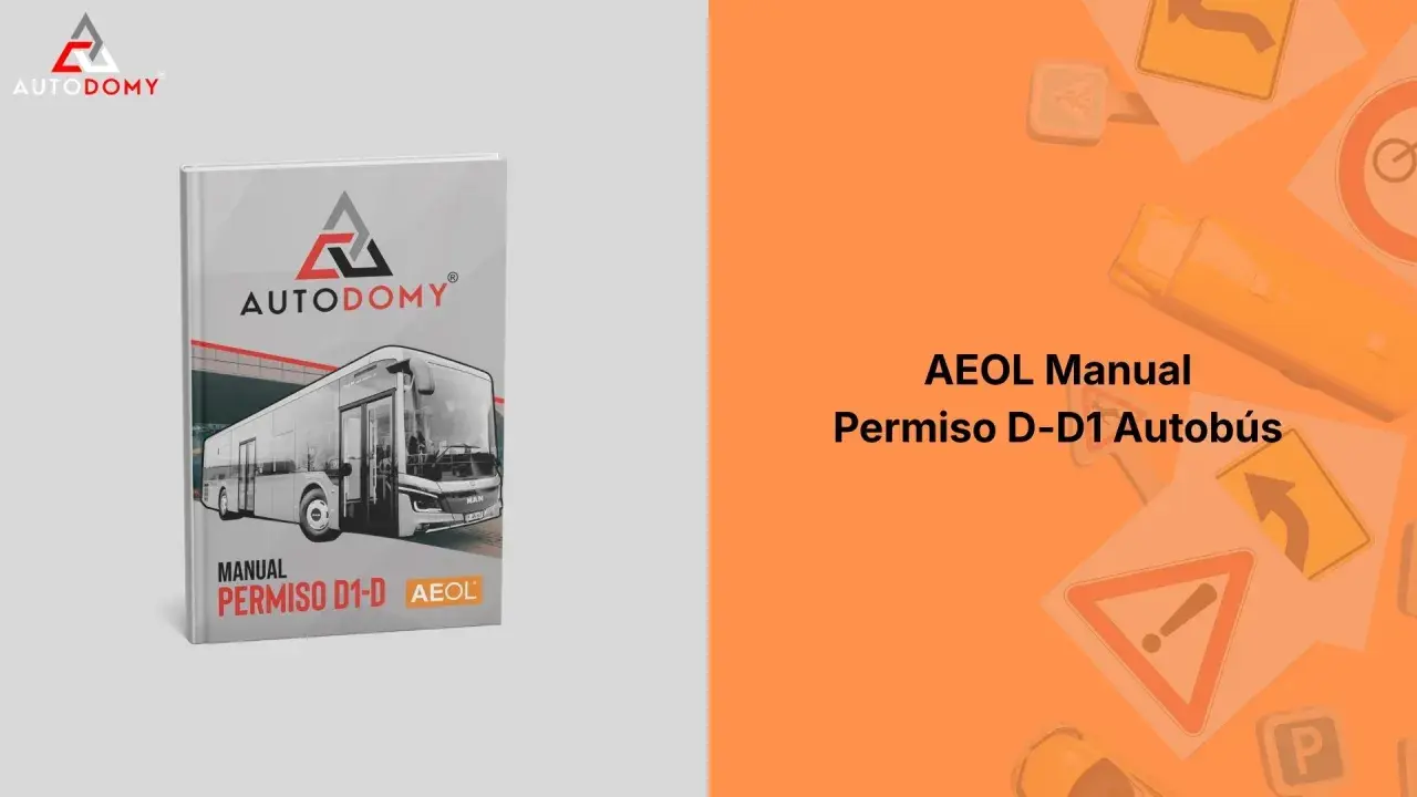 Manual para el test carnet autobus, con imagen de un autobús y señales de tráfico.