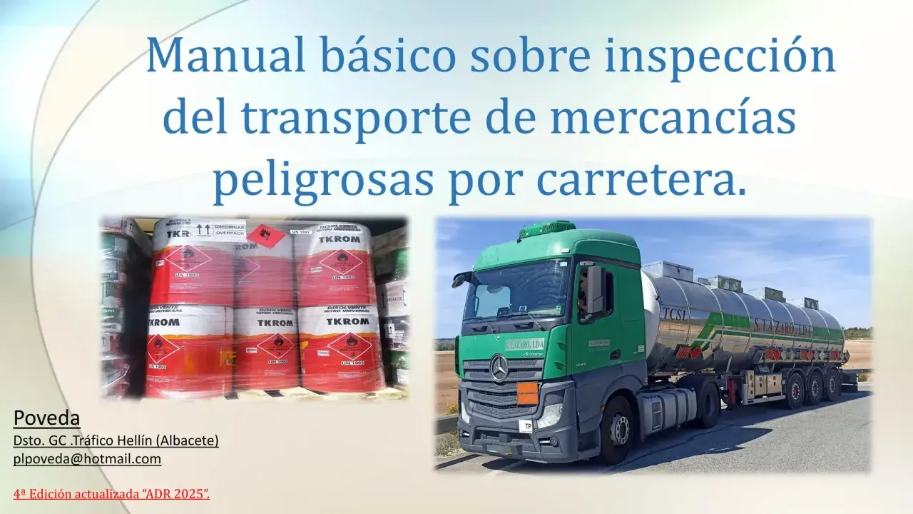 Camiones cisterna transportando mercancías peligrosas, como disolventes, listos para su inspección.