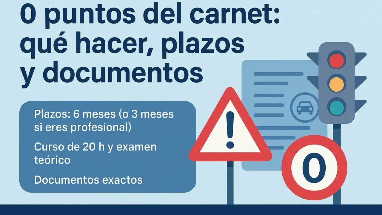 Guía para recuperar el carnet de conducir con 0 puntos: plazos, curso y documentos. Señales de tráfico y semáforo.