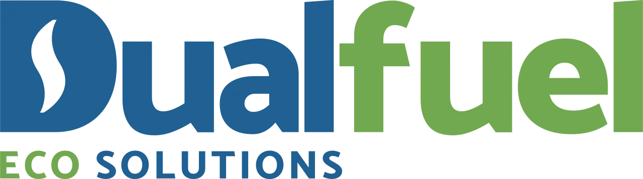 Logo de Dualfuel Eco Solutions, con la palabra "Dual" en azul y "fuel" en verde.