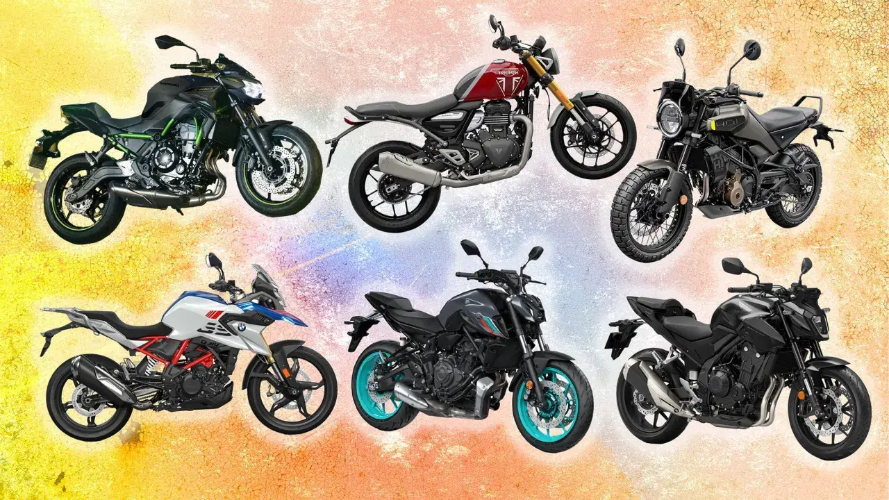 Varias motos de diferentes marcas y estilos. ¿Qué cilindrada puedo llevar con el A2? Aquí tienes opciones.