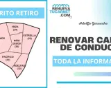 Mapa del Distrito Retiro con barrios y números. Anuncio sobre renovar carnet conducir.
