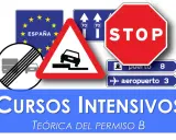 Cursos intensivo teórico coche. Señales de tráfico: STOP, prohibición, peligro, dirección puerto y aeropuerto.