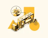 Camión con carga y detalle de empaquetado, ilustrando aplicaciones de transporte y logística.