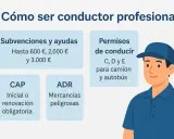 Información sobre cómo ser conductor profesional: subvenciones, permisos C, D, E para camión, CAP y ADR. ¡Infórmate sobre los cursos SEPE carnet de camión!