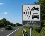 Señal de controles automáticos en Francia, advirtiendo sobre posibles multas por exceso de velocidad.