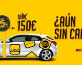 Coche blanco con publicidad de autoescuela. Oferta de curso intensivo por 150€, ¡consigue tu carnet en 8 días!