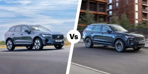 Comparativa de SUVs: Volvo XC60 frente a otro modelo. El grupo Volvo marcas presenta dos vehículos premium en movimiento.