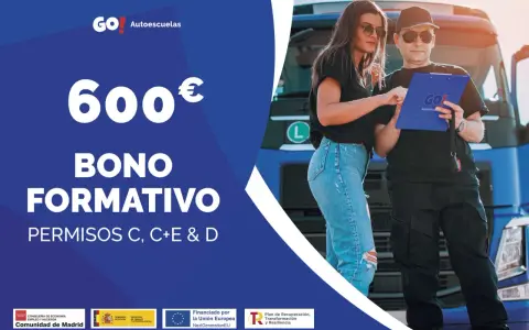 ¡Consigue tu ayuda carnet camión! Bono formativo de 600€ para permisos C, C+E y D.