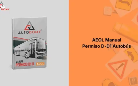 Manual para el test carnet autobus, con imagen de un autobús y señales de tráfico.