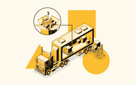 Camión con carga y detalle de empaquetado, ilustrando aplicaciones de transporte y logística.