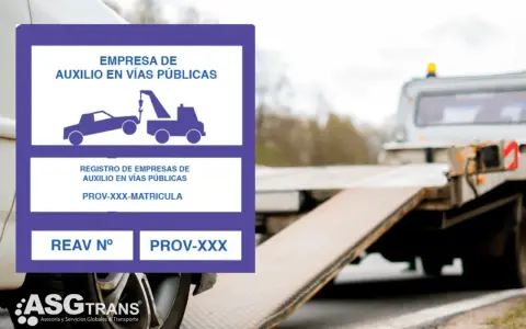 Placa de empresa de auxilio en vías públicas, con logo REAV y número de provincia.