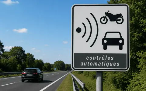 Señal de controles automáticos en Francia, advirtiendo sobre posibles multas por exceso de velocidad.