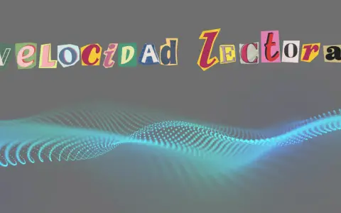 Velocidad de fluidez de una vía: letras recortadas forman "Velocidad Lectora" sobre una onda de puntos luminosos.