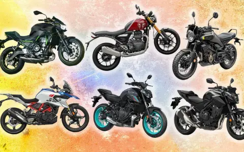 Varias motos de diferentes marcas y estilos. ¿Qué cilindrada puedo llevar con el A2? Aquí tienes opciones.