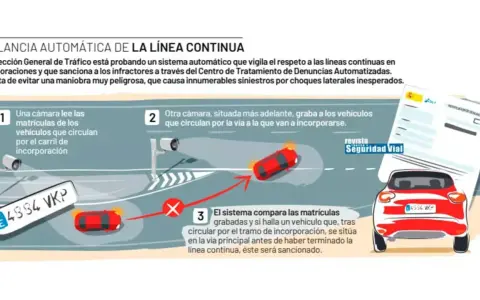 Sistema automático vigila la línea continua. No se puede adelantar en ella.