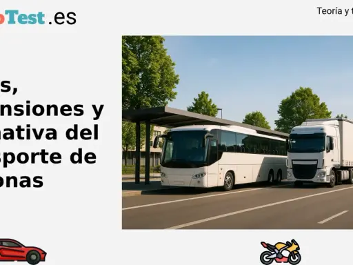 Un autobús blanco y un camión blanco esperan en una parada. ¿Cuánto pesa un autobús? Aprende sobre masas y dimensiones.