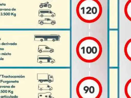 Tabla de velocidad maxima camiones y otros vehículos. Camiones y furgonetas tienen un límite de 90 km/h.