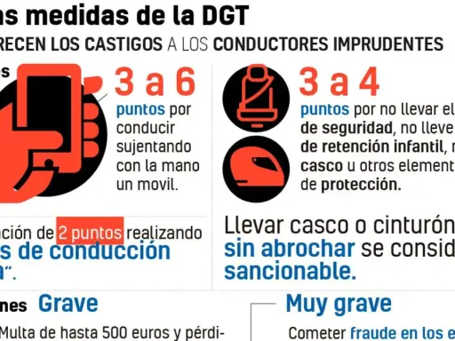 El calendario de restricciones DGT detalla sanciones por usar el móvil al volante (3-6 puntos) o no usar cinturón/casco (3-4 puntos).