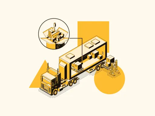 Camión con carga y detalle de empaquetado, ilustrando aplicaciones de transporte y logística.