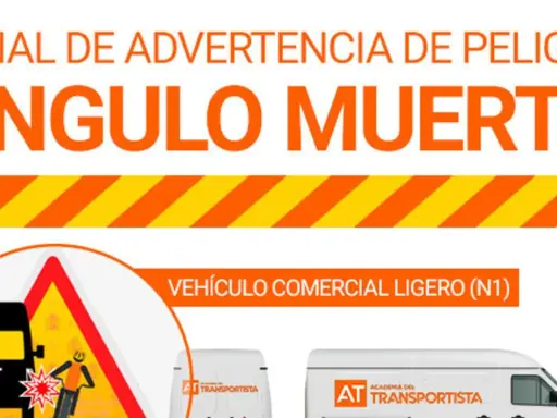 Señal de peligro ángulo muerto. Un camión negro y una motocicleta chocan en una señal de advertencia. Vehículo comercial ligero (N1).