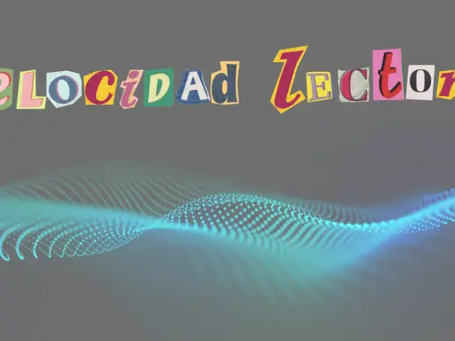 Velocidad de fluidez de una vía: letras recortadas forman "Velocidad Lectora" sobre una onda de puntos luminosos.