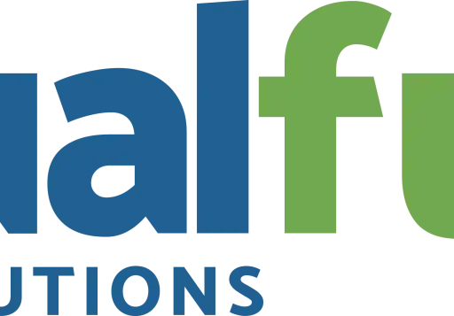 Logo de Dualfuel Eco Solutions, con la palabra "Dual" en azul y "fuel" en verde.