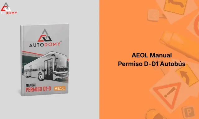 Manual para el test carnet autobus, con imagen de un autobús y señales de tráfico.