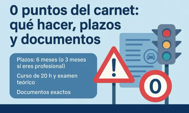 Guía para recuperar el carnet de conducir con 0 puntos: plazos, curso y documentos. Señales de tráfico y semáforo.