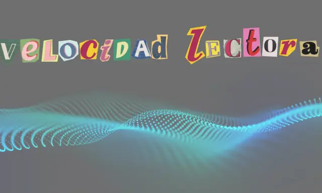 Velocidad de fluidez de una vía: letras recortadas forman "Velocidad Lectora" sobre una onda de puntos luminosos.