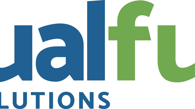 Logo de Dualfuel Eco Solutions, con la palabra "Dual" en azul y "fuel" en verde.