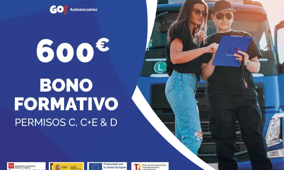 ¡Consigue tu ayuda carnet camión! Bono formativo de 600€ para permisos C, C+E y D.