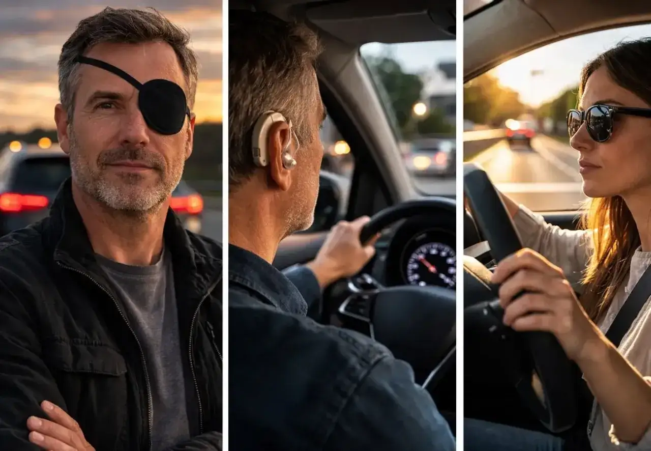 Hombre con parche en el ojo, conductor con aud&iacute;fono y mujer al volante. Todos demuestran que la visi&oacute;n para conducir un cami&oacute;n no se limita a la vista perfecta.