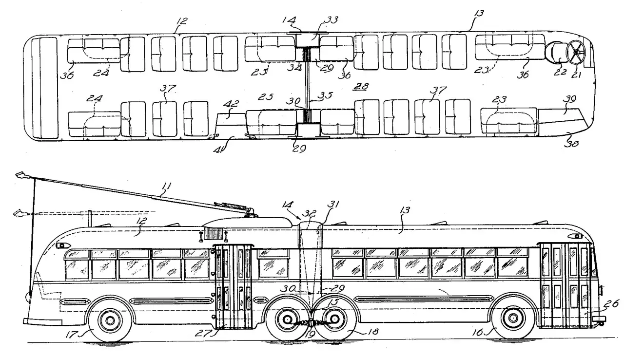 Diagrama de un autobús eléctrico, mostrando su interior y exterior. ¿Cuánto pesa un autobús? Este diseño detalla su estructura.